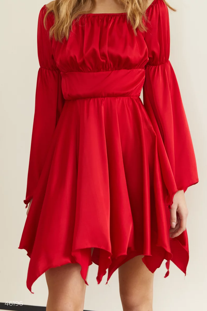 Червона сукня міні з рукавами-воланами фотографія 3
