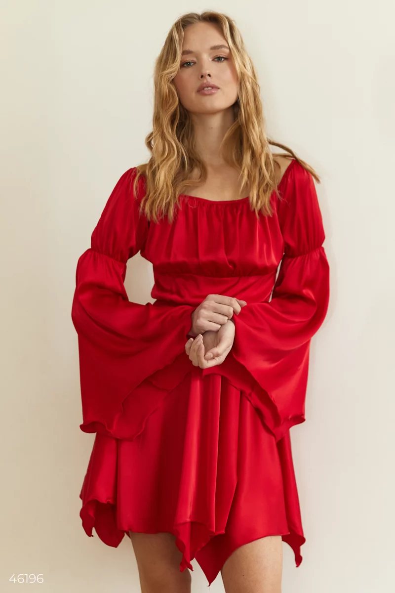 Червона сукня міні з рукавами-воланами фотографія 4
