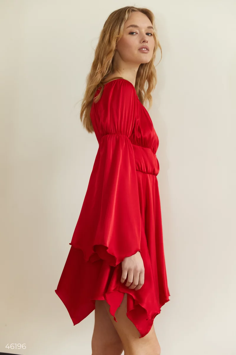 Red mini dress with ruffled sleeves photo 5