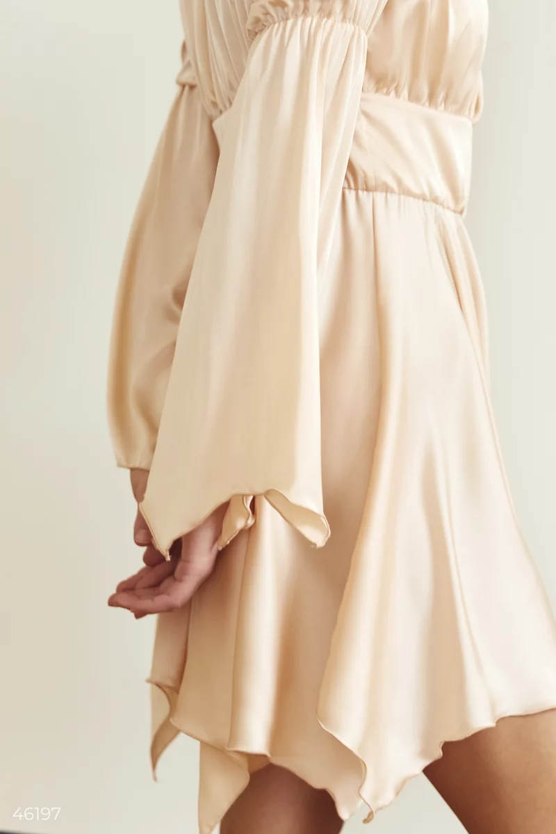 Beige mini dress with ruffled sleeves photo 3