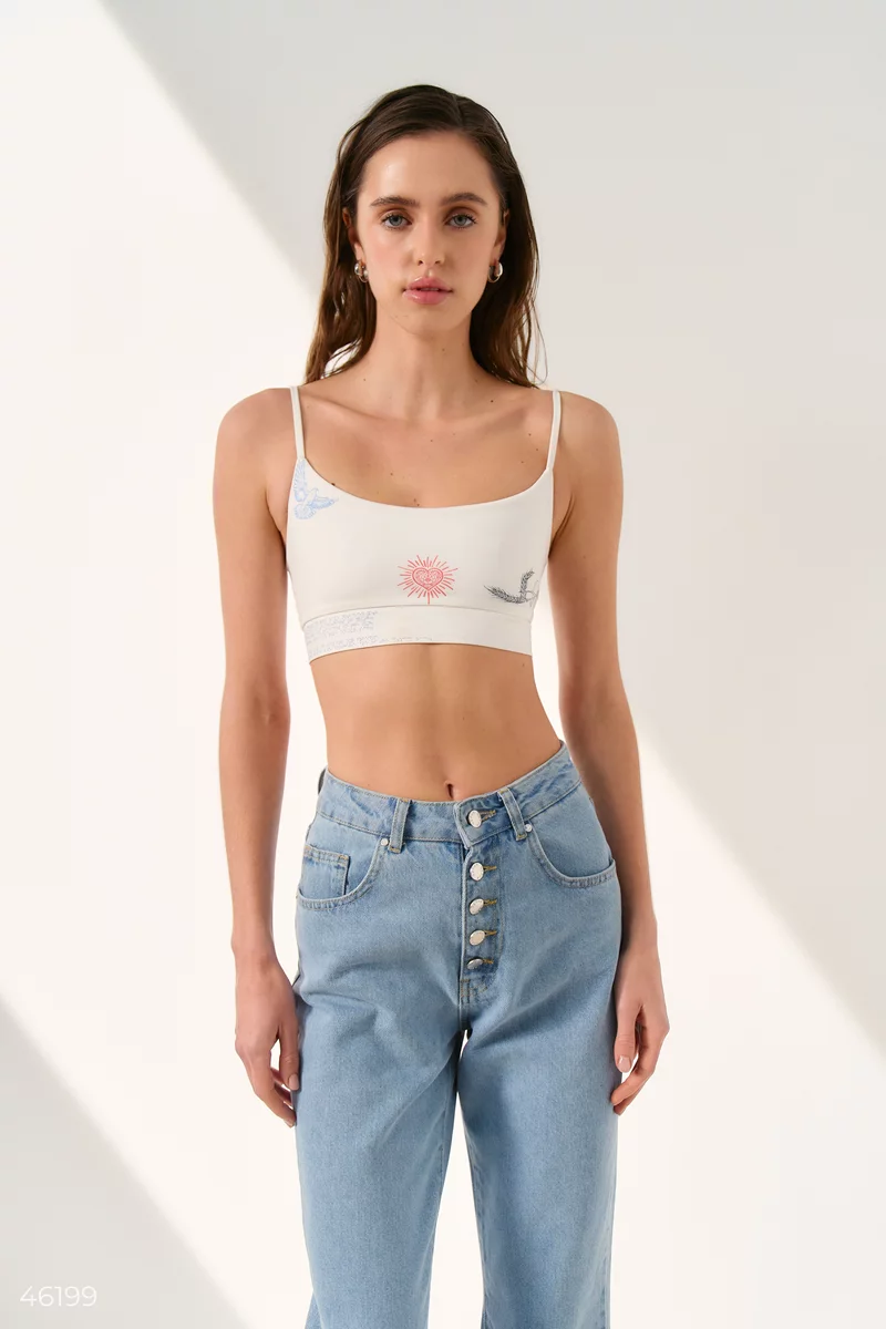 Milk top with thin straps with a print photo 2