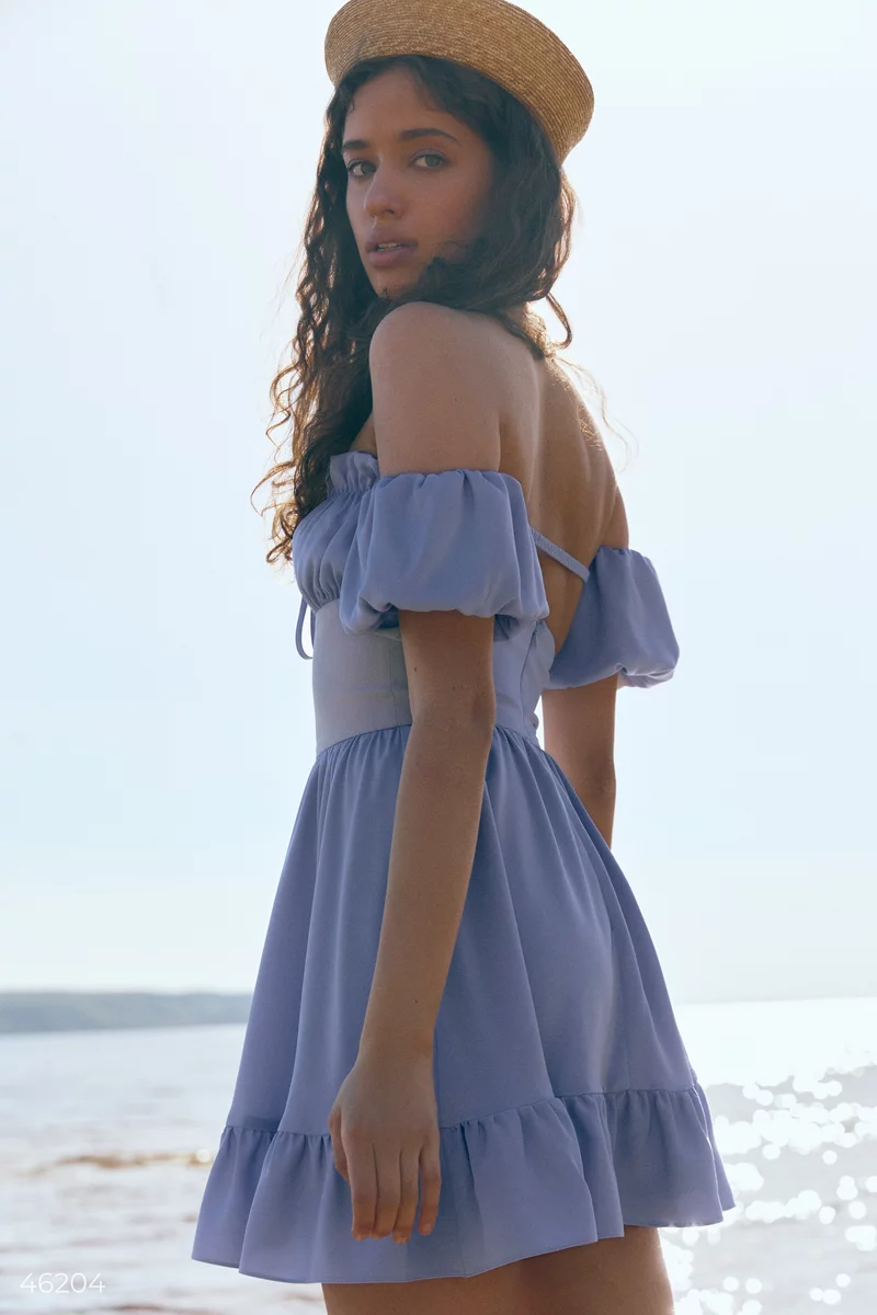 Блакитна сукня міні з рукавами-воланами фотографія 3