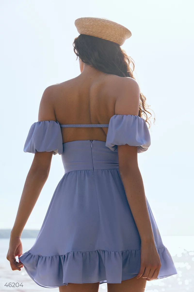 Blue mini dress with ruffled sleeves photo 4