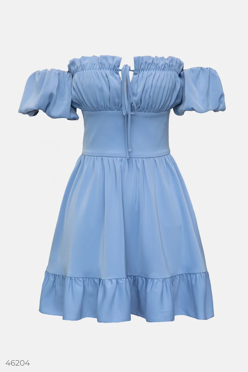 Голубое платье мини с рукавами-воланами фотография 5