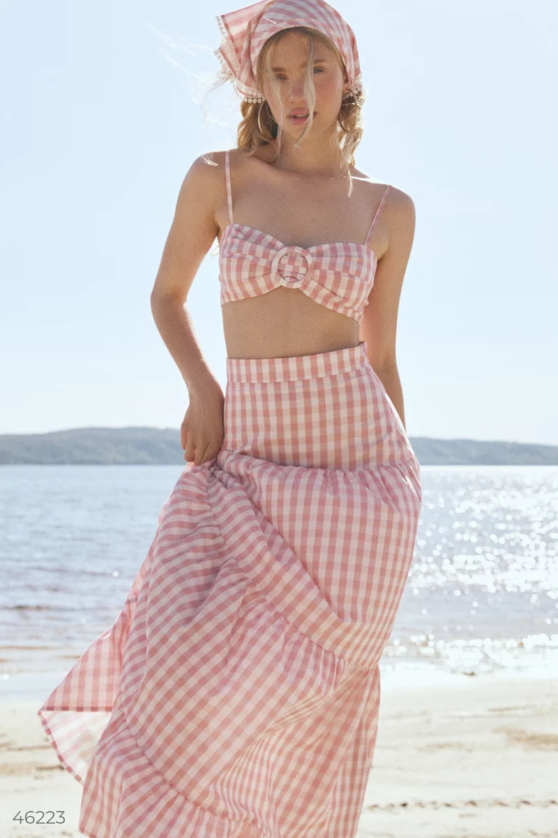 Peach check crop top with straps photo 3