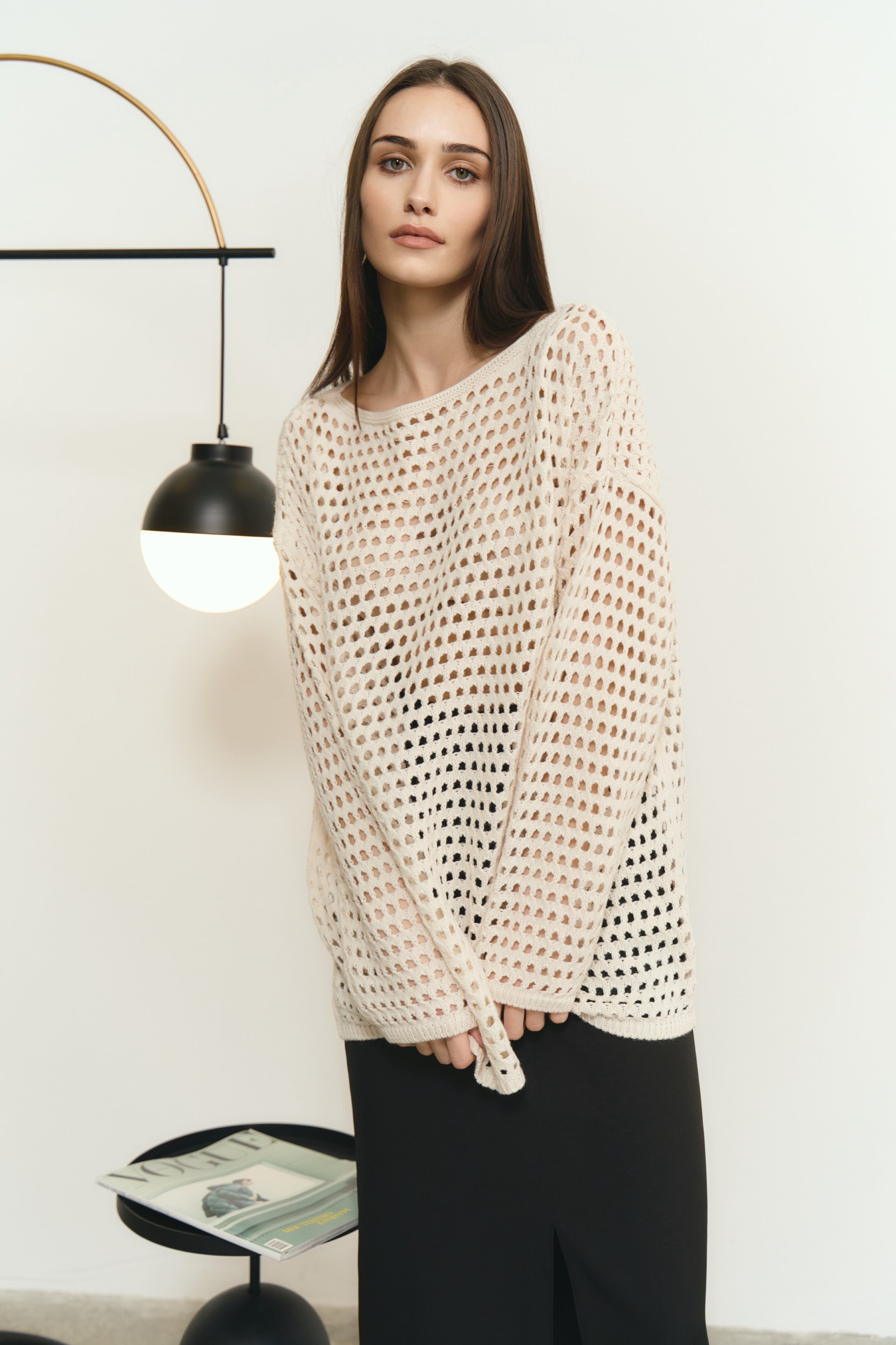 Milk openwork oversize mesh jumper