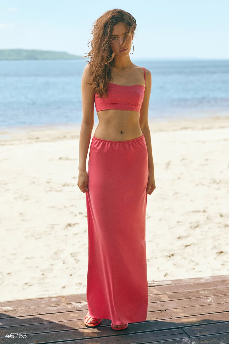 Coral top and maxi skirt set photo 3