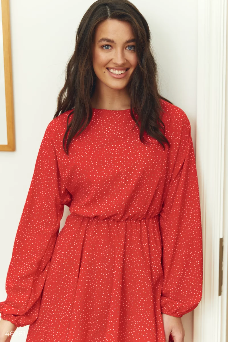Red mini dress with a polka dot print photo 2
