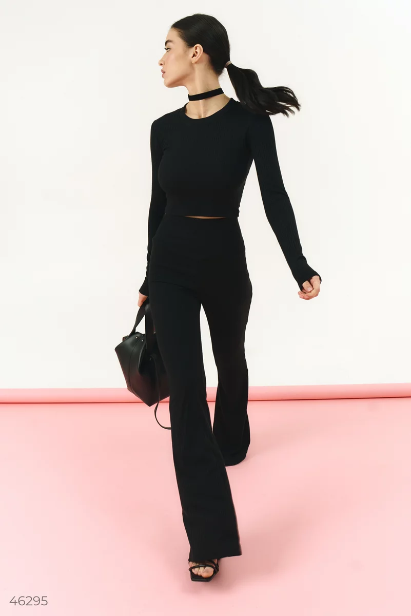 Black knitted suit with flared pants photo 2