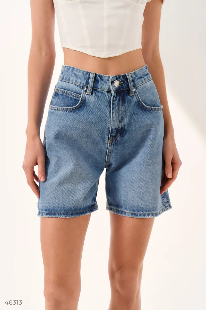 Blue denim shorts with a high waist photo 4