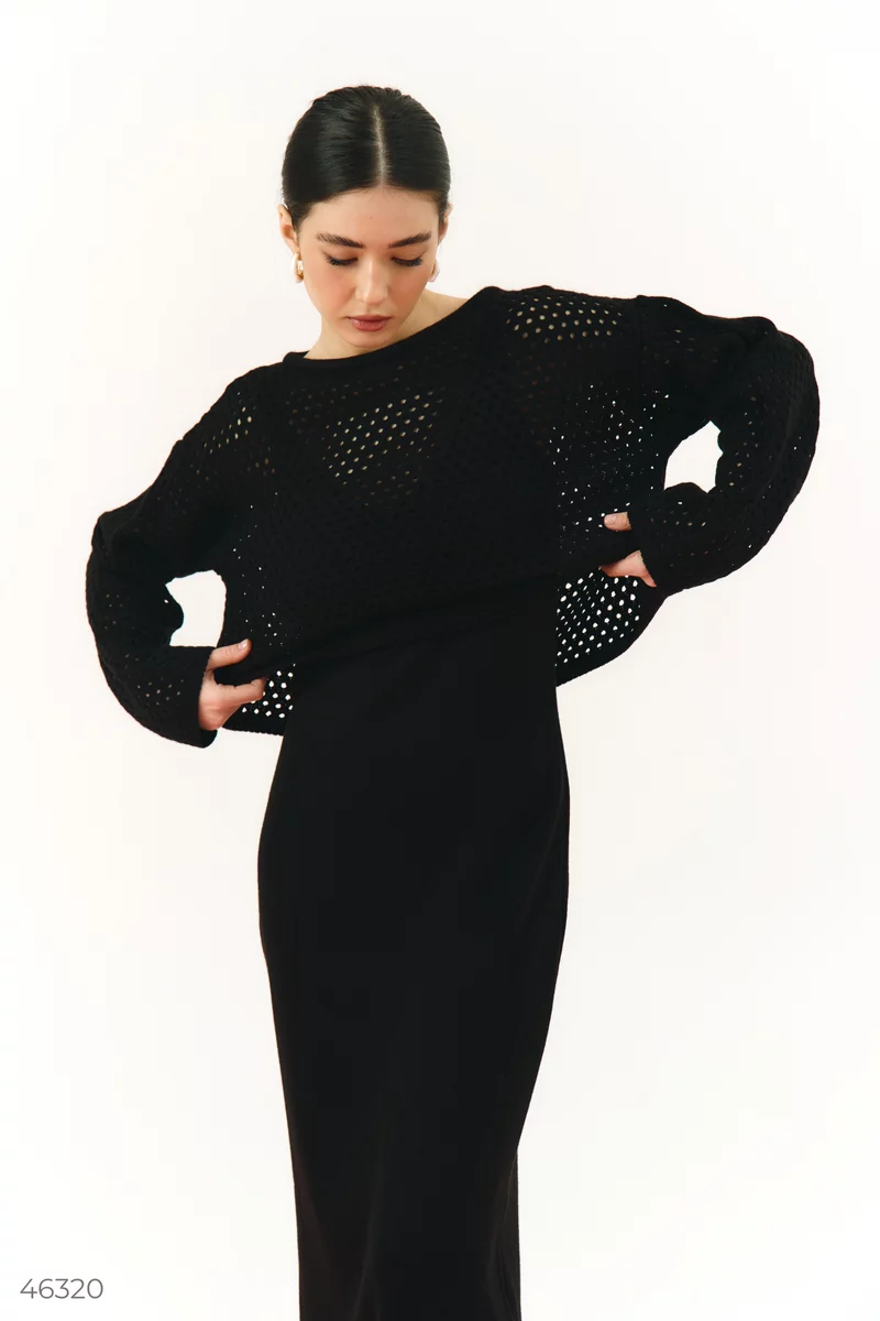 Black knitted set with a dress photo 1