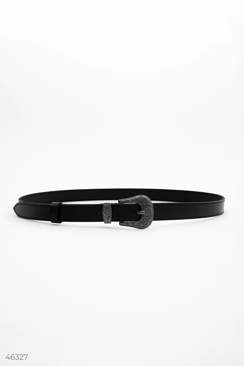 Black genuine leather belt with buckle photo 1