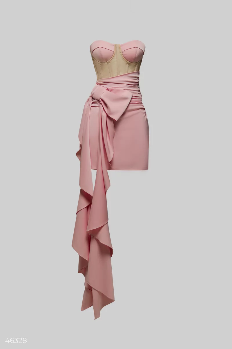 Розовое платье-бюстье мини с бантом фотография 5