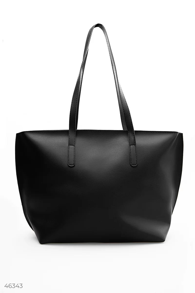 Черная вместительная сумка-шопер фотография 4