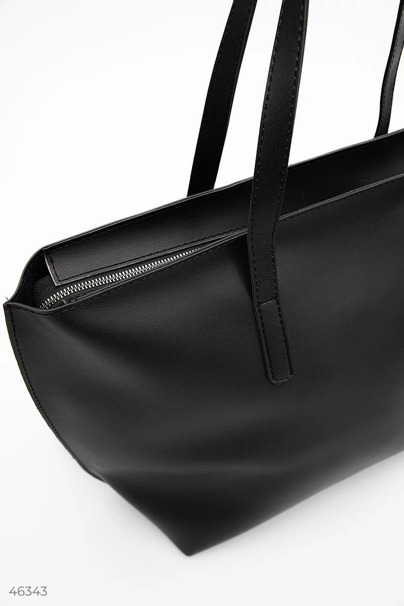 Черная вместительная сумка-шопер фотография 5