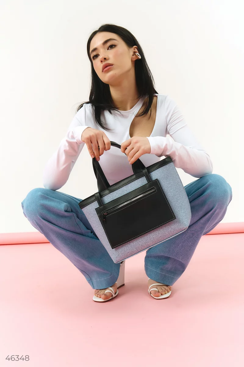 Black bag with imitation denim (№ 46348) ♡ Gepur - women clothes store