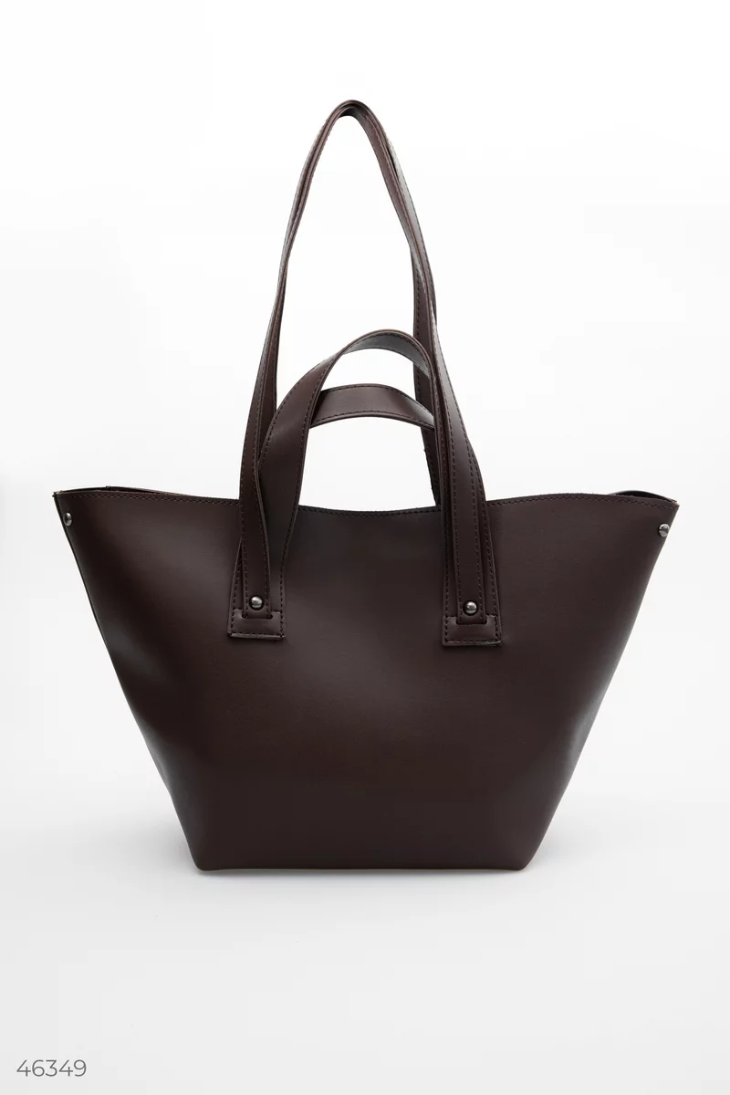 Brown trapeze bag made of eco-leather photo 1