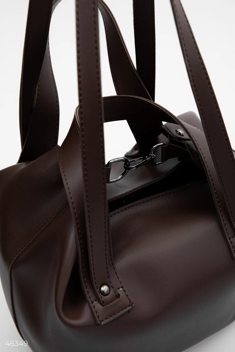 Brown trapeze bag made of eco-leather photo 3