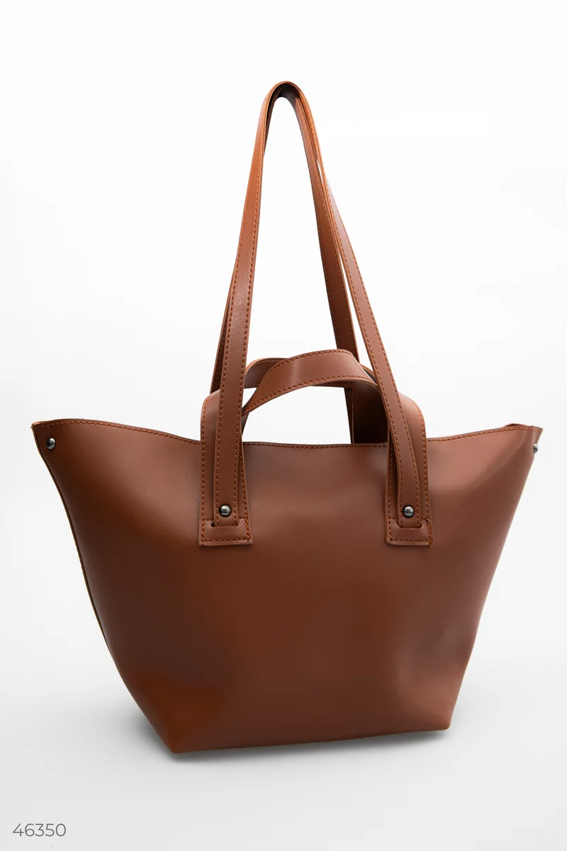 Trapeze bag made of camel color eco-leather photo 1