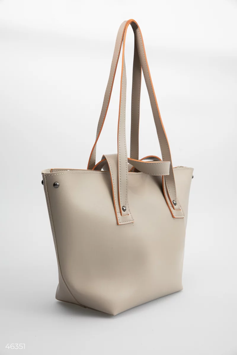 Beige trapeze bag made of eco-leather photo 1