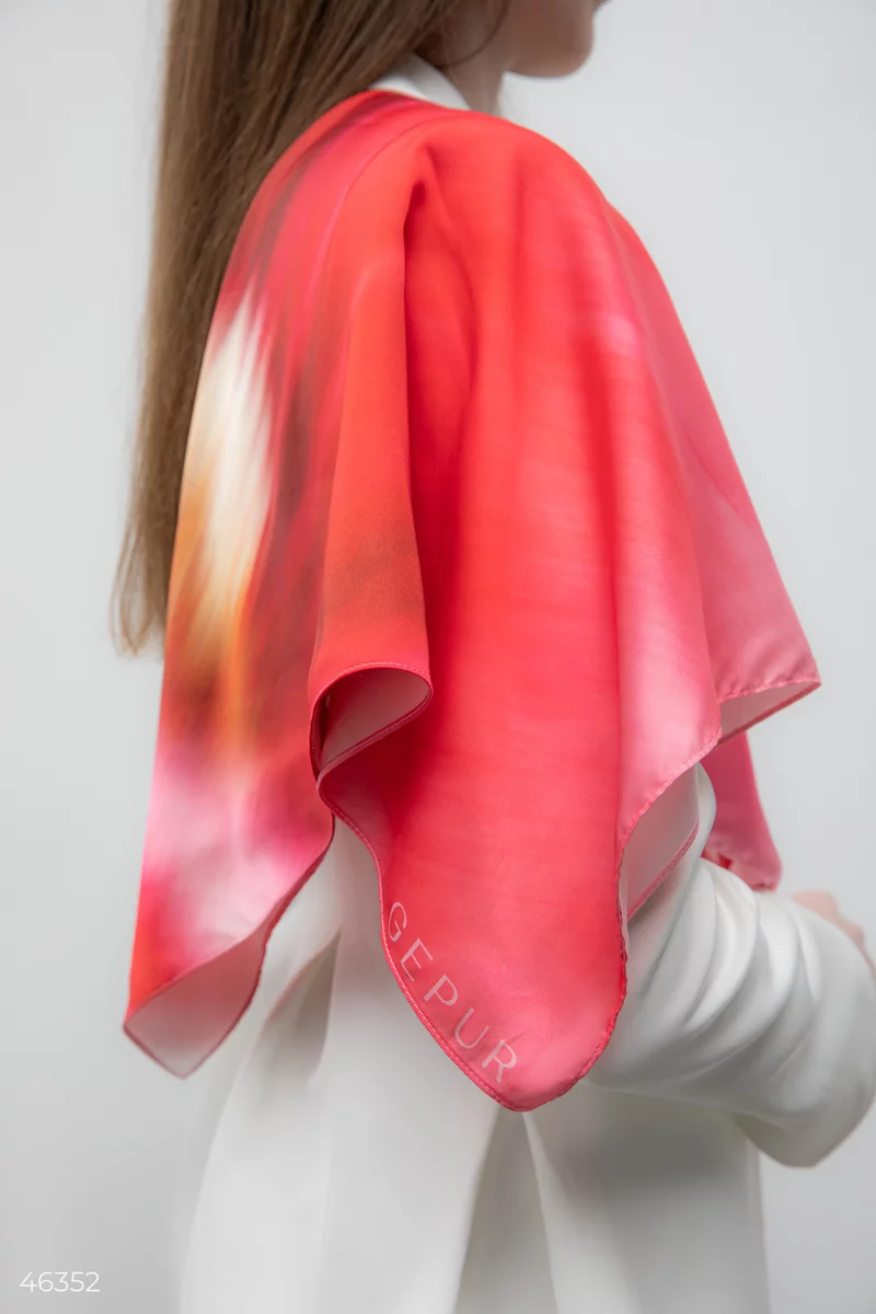 Рожева шовкова хустка із принтом 'Мальва' фотографія 5