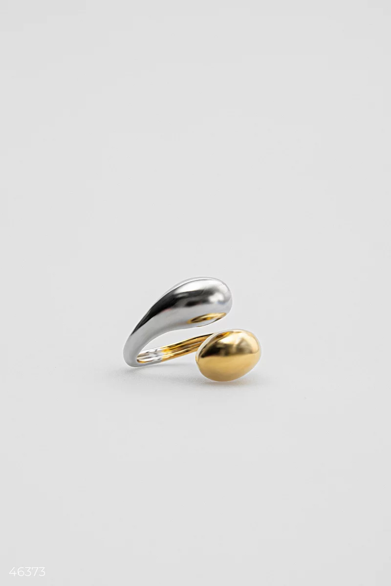 Золотисто-серебристое кольцо Инь Янь фотография 3