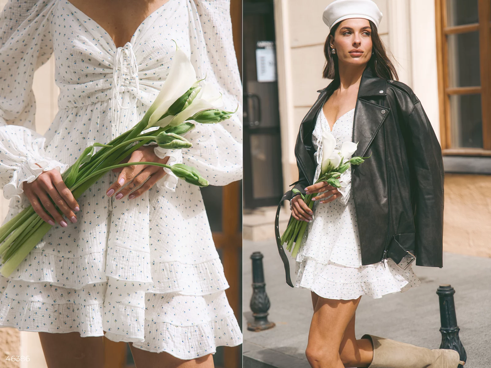 Белое муслиновое платье с цветочным принтом фотография 1