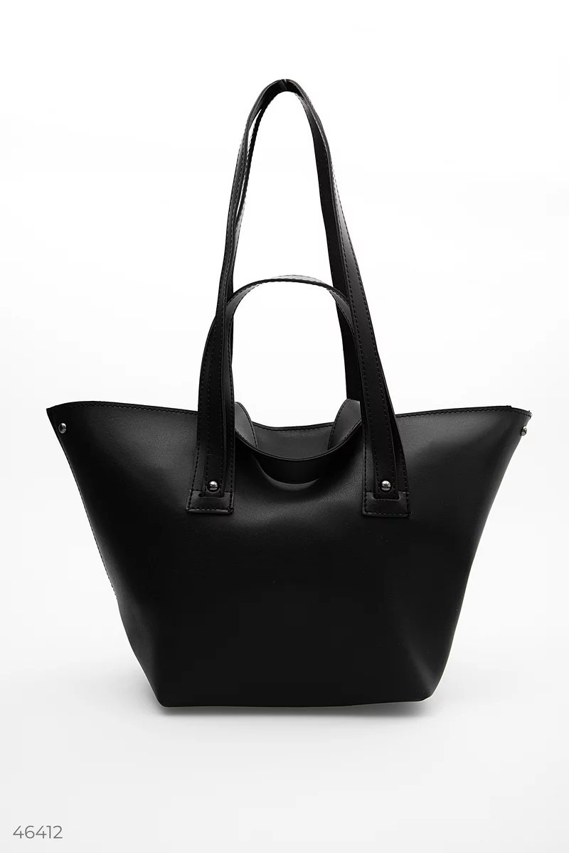 Black trapeze bag made of eco-leather photo 1