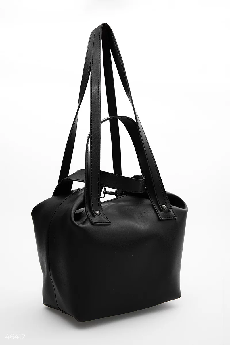 Black trapeze bag made of eco-leather photo 2