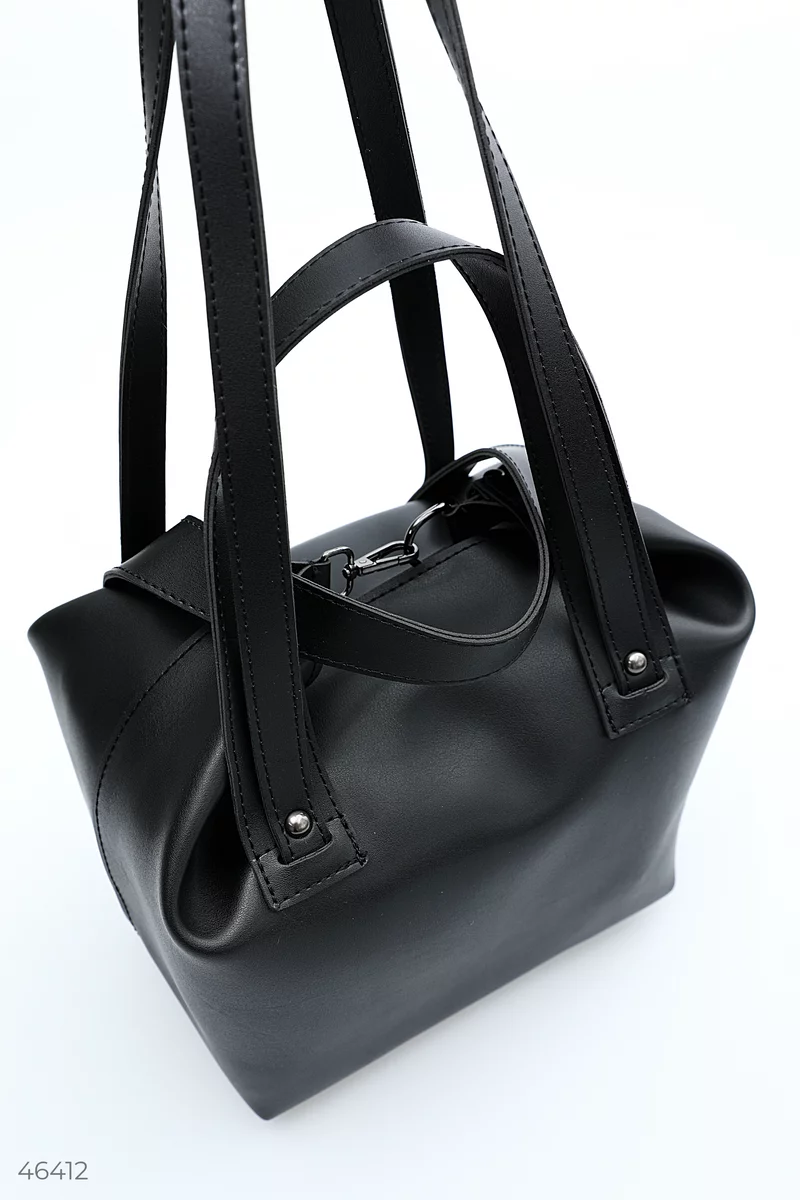 Black trapeze bag made of eco-leather photo 3