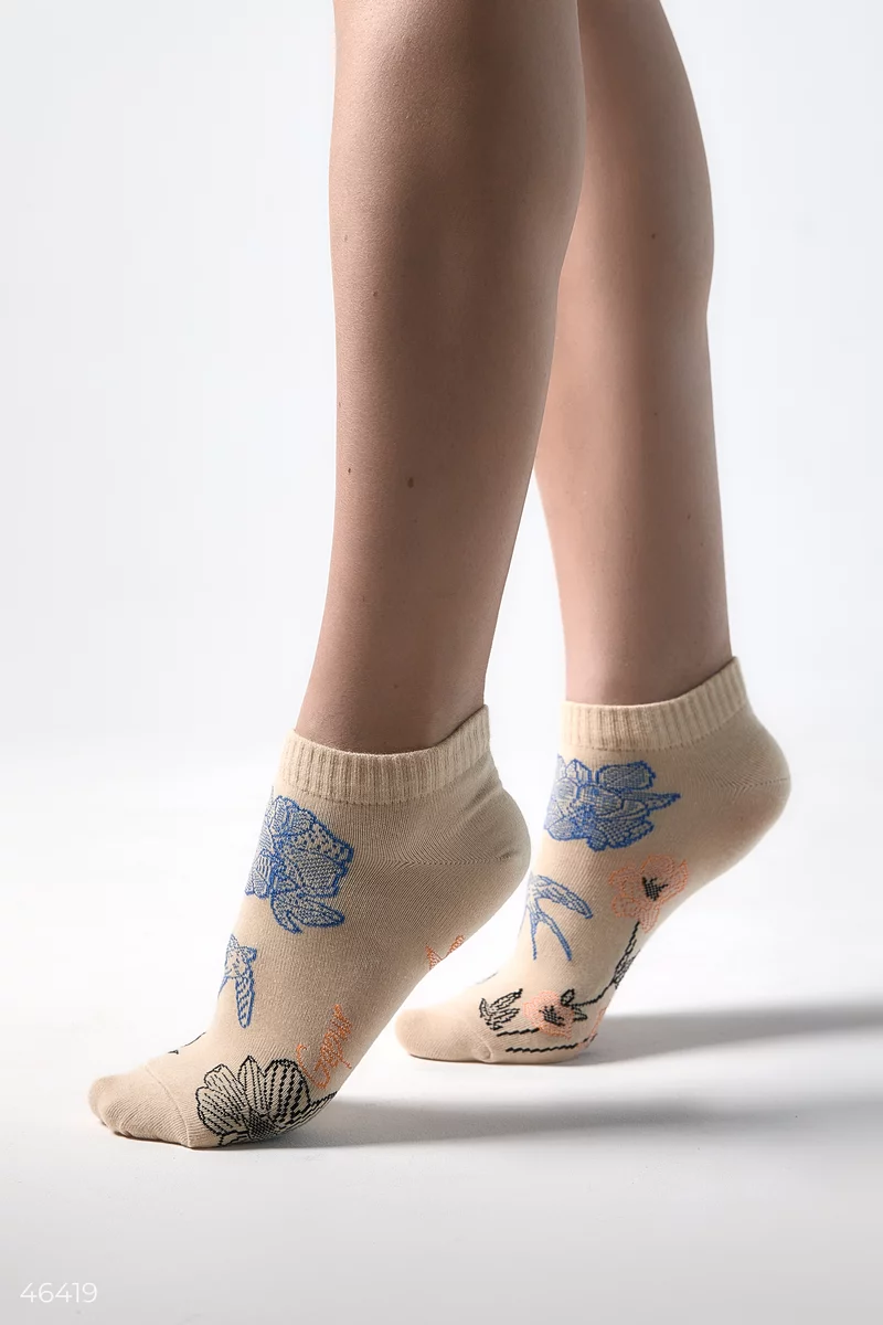 Beige short socks with Dusha print photo 1