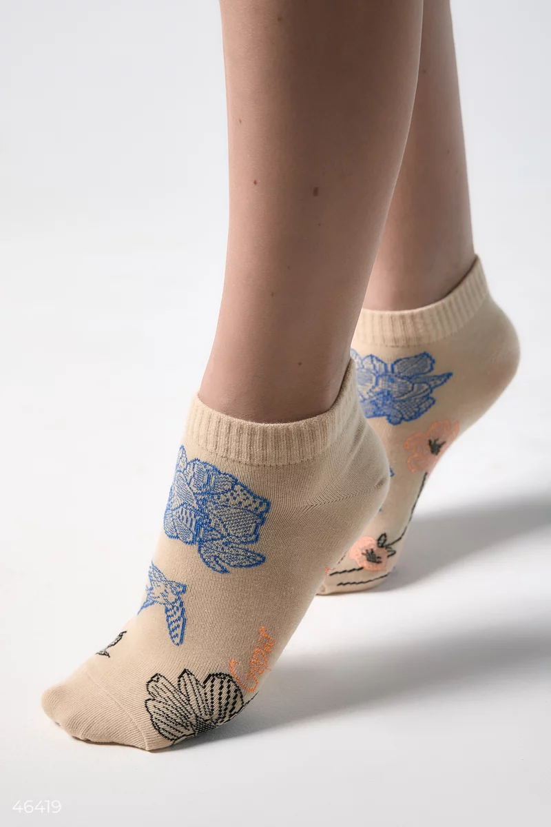 Beige short socks with Dusha print photo 2