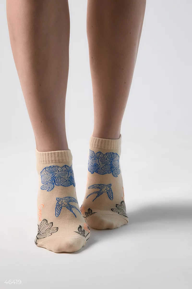 Бежеві короткі шкарпетки з принтом Душа фотографія 3