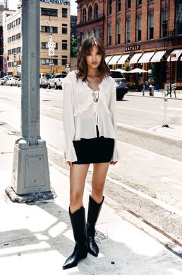 White chiffon blouse with ruffles