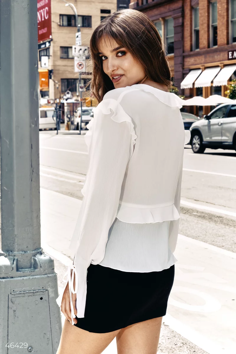 White chiffon blouse with ruffles (№ 46429) ♡ Gepur - women White chiffon blouse with ruffles (№ 46429) ♡ Gepur - women