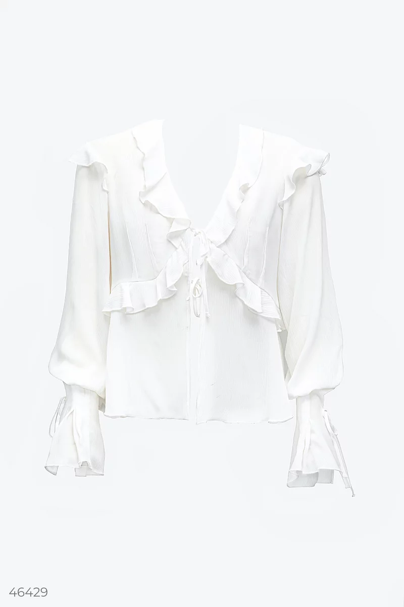 White chiffon blouse with ruffles (№ 46429) ♡ Gepur - women White chiffon blouse with ruffles (№ 46429) ♡ Gepur - women