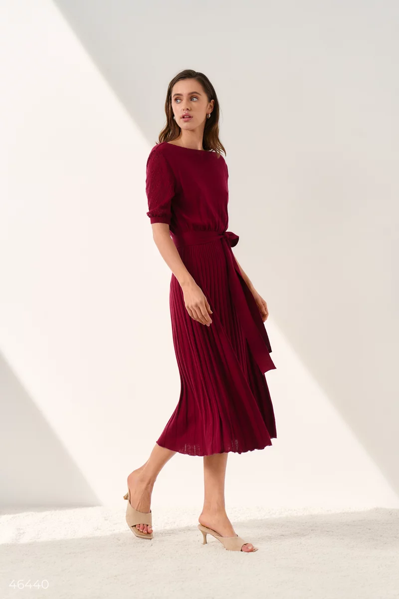Knitted dress with an openwork coquettish shade of Marsala photo 1