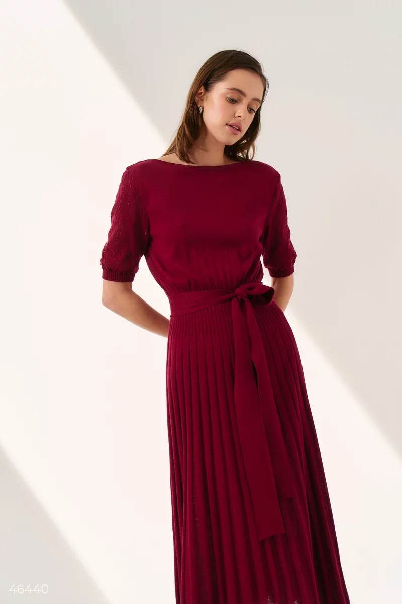 Knitted dress with an openwork coquettish shade of Marsala photo 2