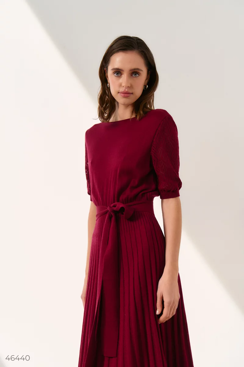 Knitted dress with an openwork coquettish shade of Marsala photo 3