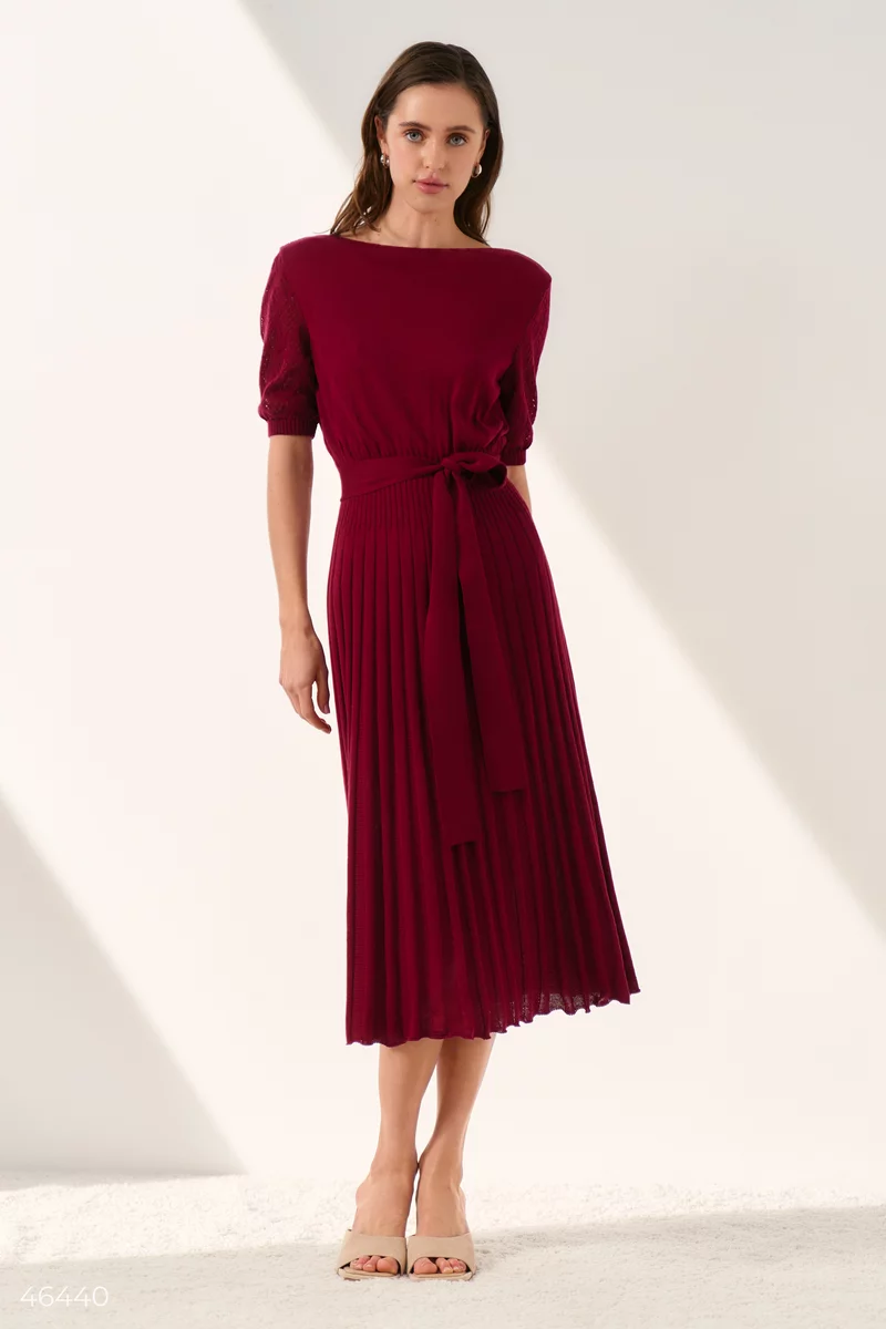 Knitted dress with an openwork coquettish shade of Marsala photo 4