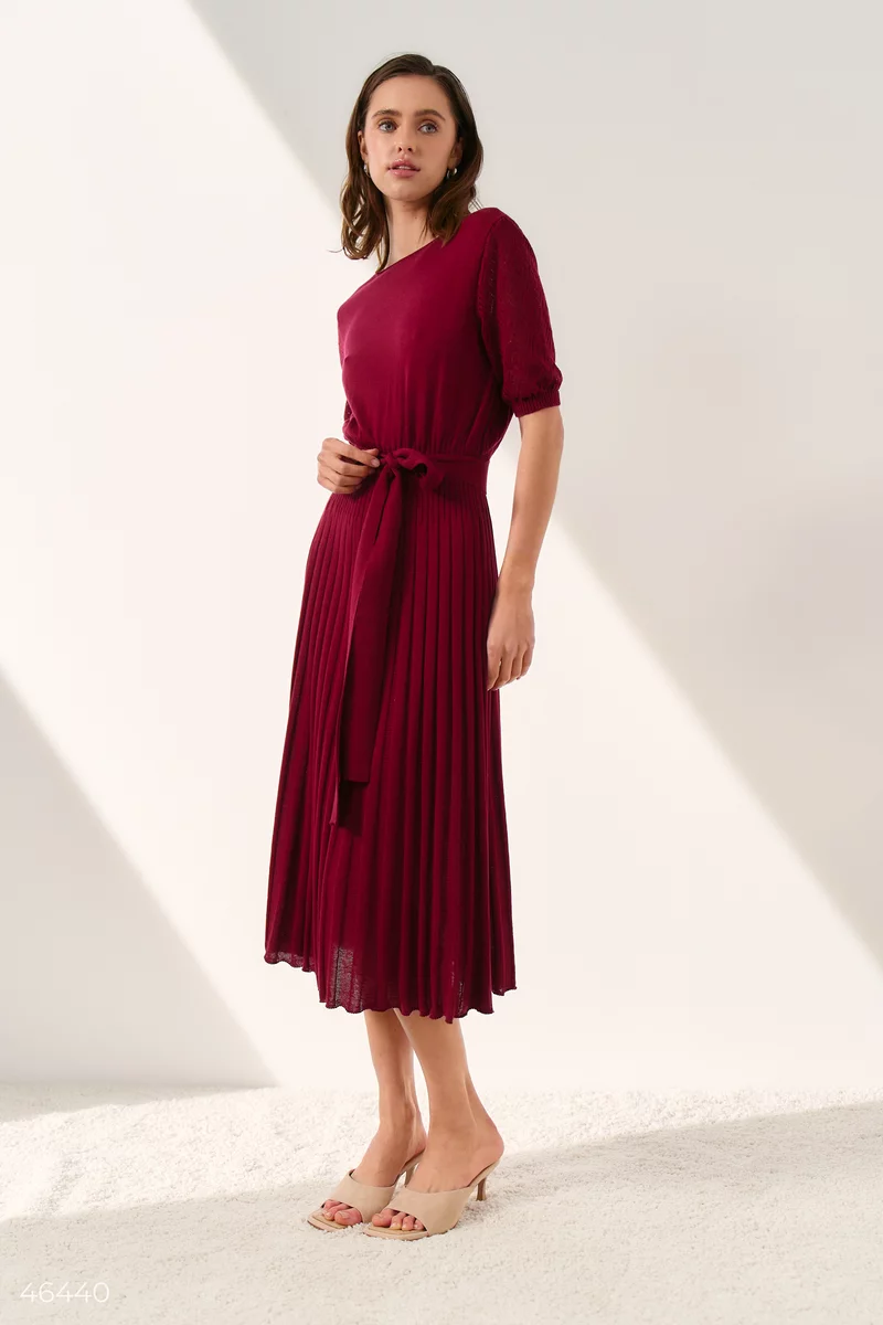 Knitted dress with an openwork coquettish shade of Marsala photo 5