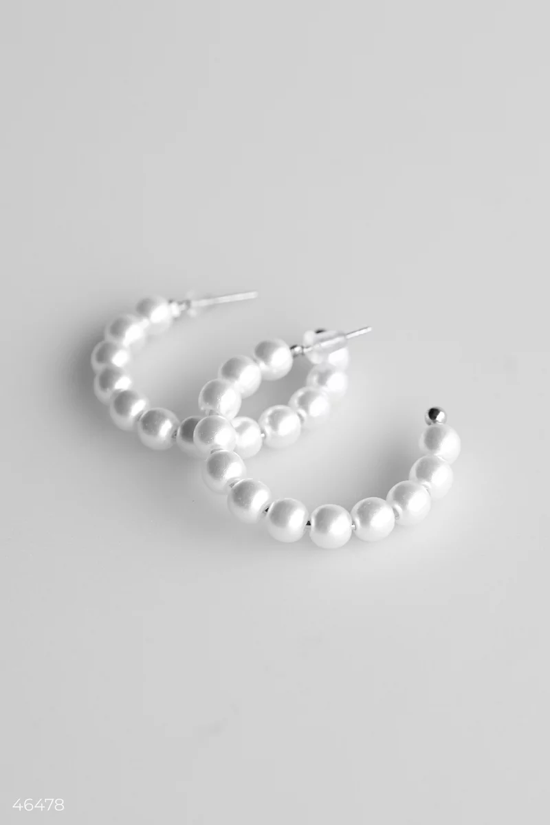Round silver earrings with pearls photo 3
