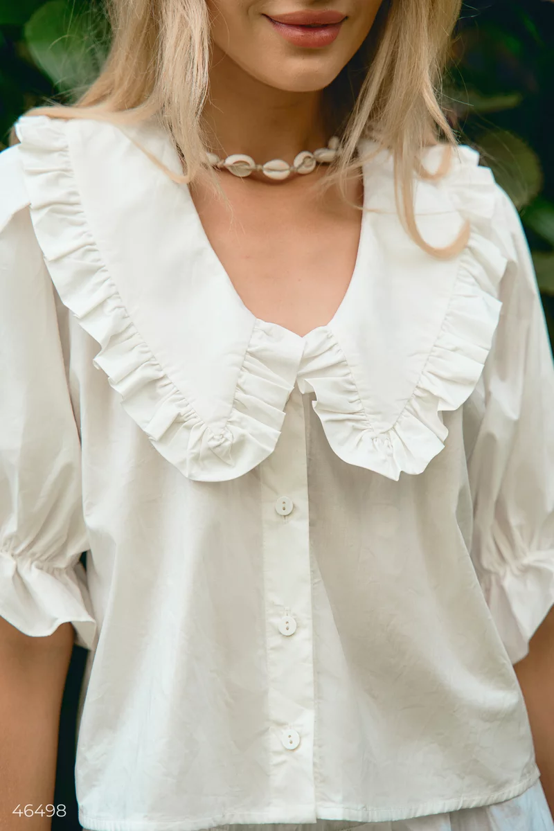 Cotton summer blouse with puff sleeves photo 4
