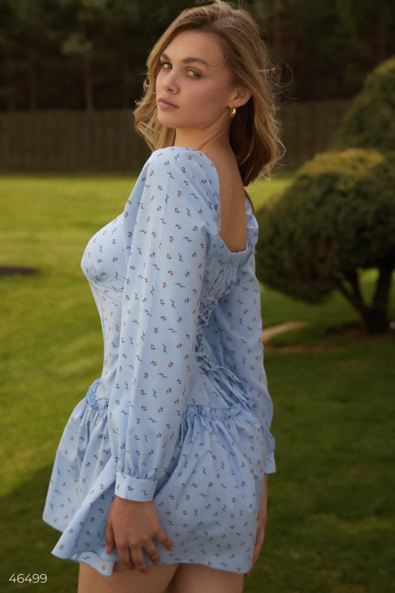 Блакитна сукня міні із принтом тюльпани фотографія 5