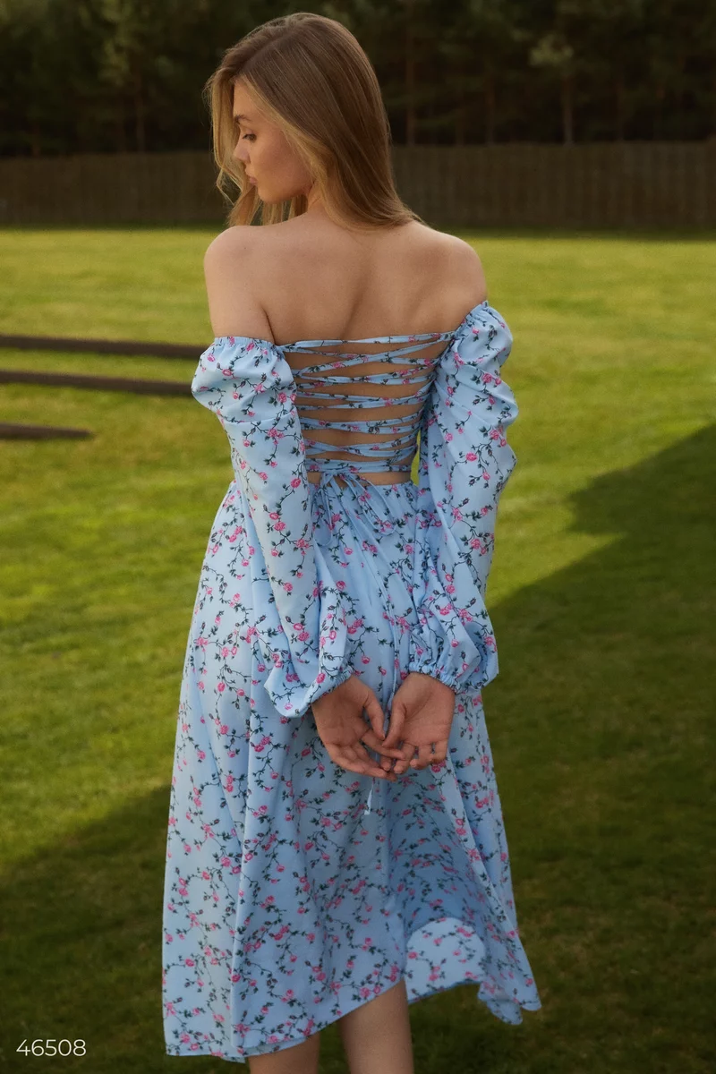 Блакитна сукня міді зі шнурівкою фотографія 5