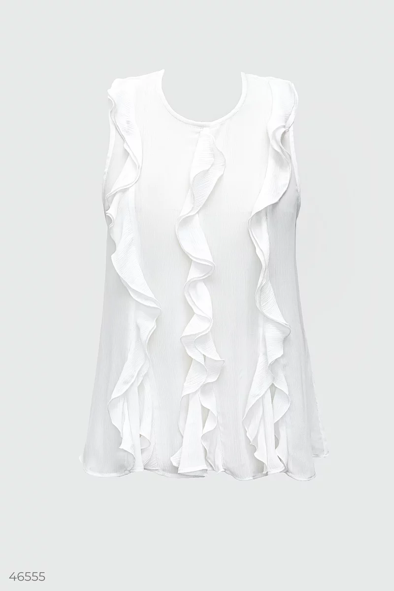 Белая шифоновая блуза с рюшами фотография 5