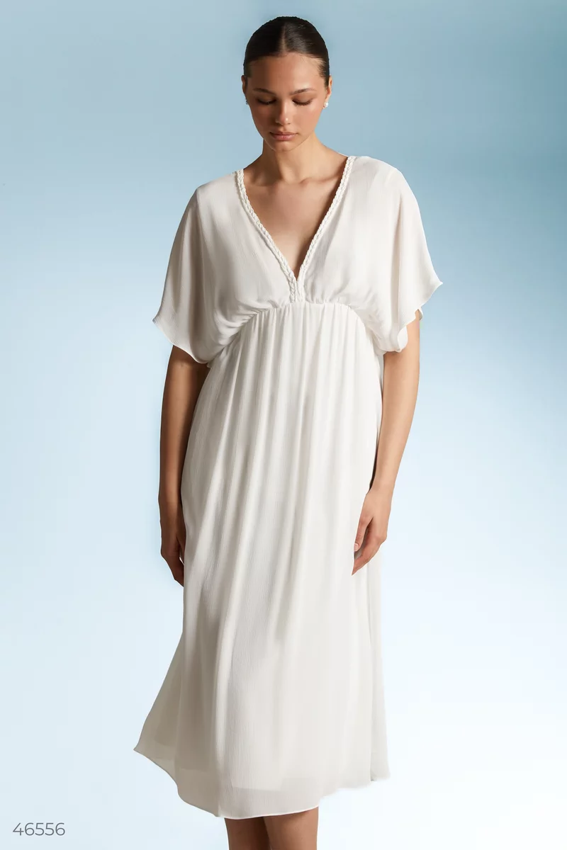 Белое шифоновое платье макси фотография 1
