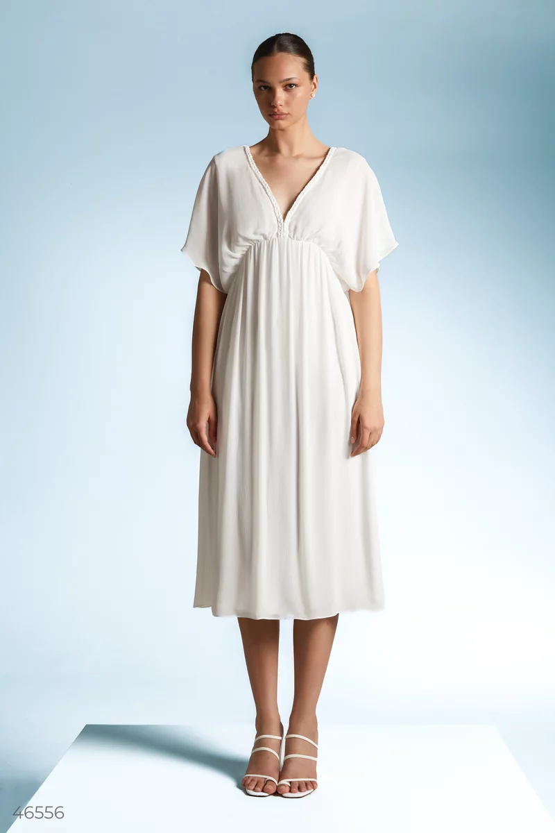 Белое шифоновое платье макси фотография 2
