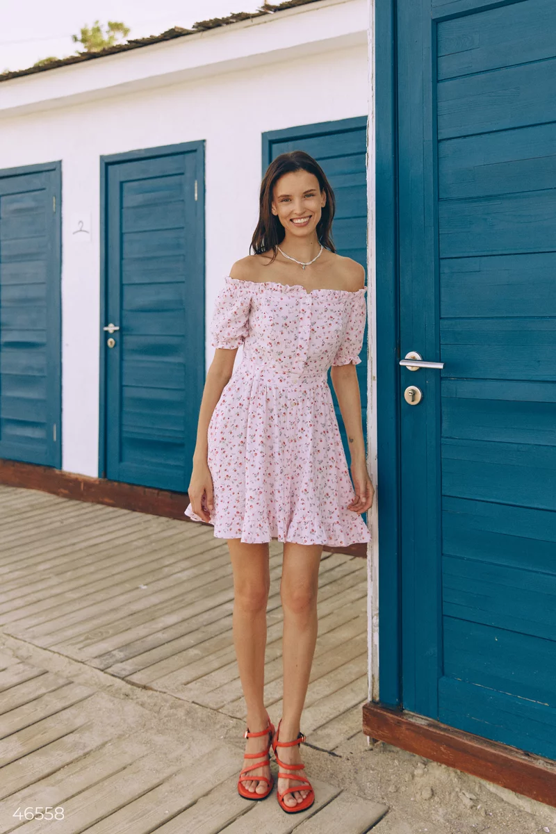 Pink muslin dress with floral print photo 3