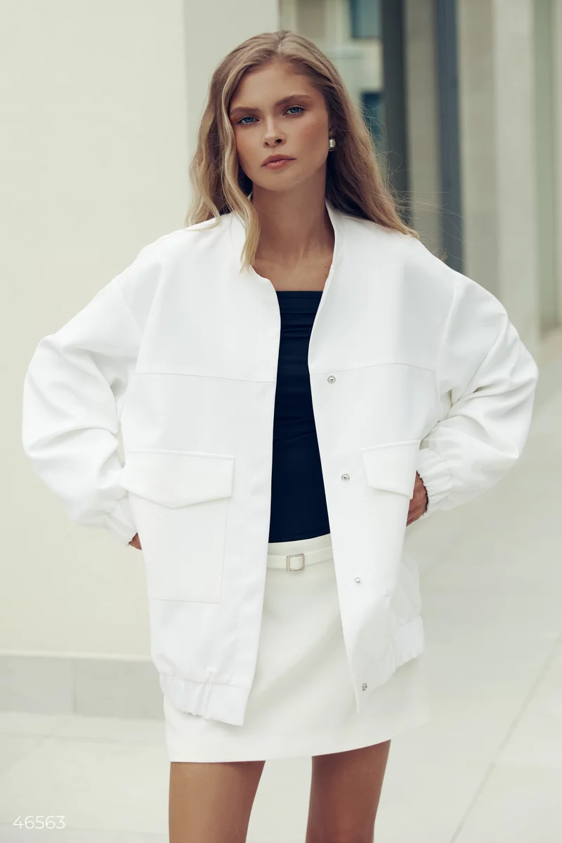 White elongated oversized bomber photo 1